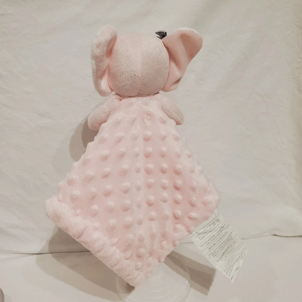 SL Home Pink Minky Dot Elephant Baby Plush Lovey Security Blanket Gray Bow‎